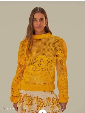 Farm Rio Yellow Floral Knit Embroidered Sweater size Small